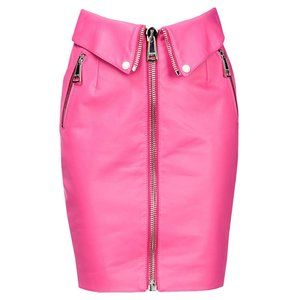 Moschino Barbie Pink Leather Skirt Biker Barbiecore Halloween Jeremy Scott 2015